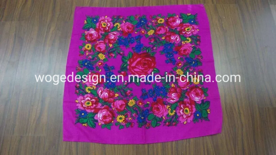 Fashion Yiwu Manufacturers 70*70cm Scarves Wrap Hijab Print Women Acrylic Square Gold Lurex Glitter Muslim Floral Scarf