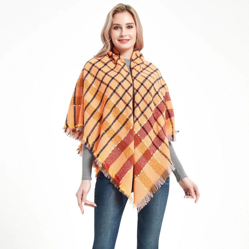 Square or Long Classic Thick Women Checked Plaid Scarf