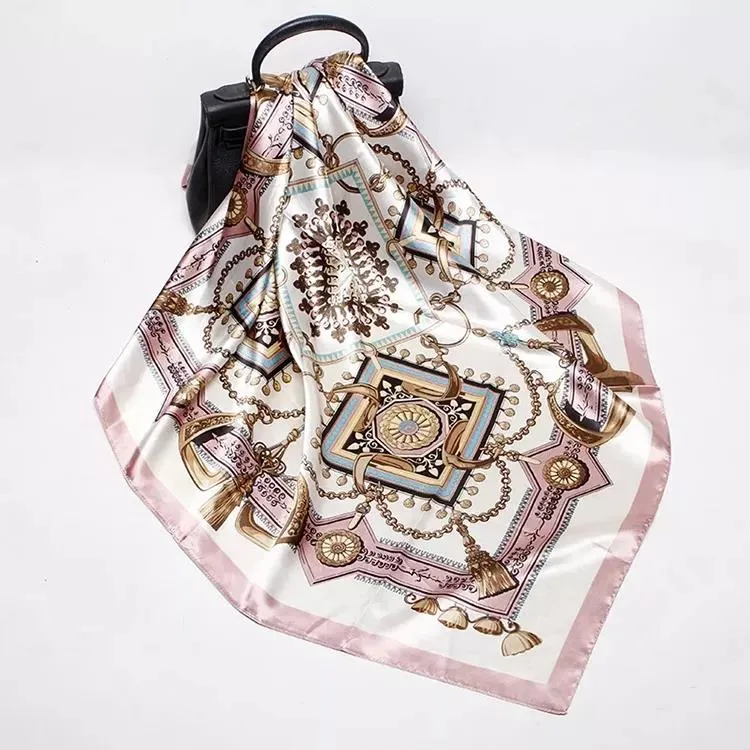 Shawl Female Luxury Square Head Accessories Printed Silk Satin Scarf