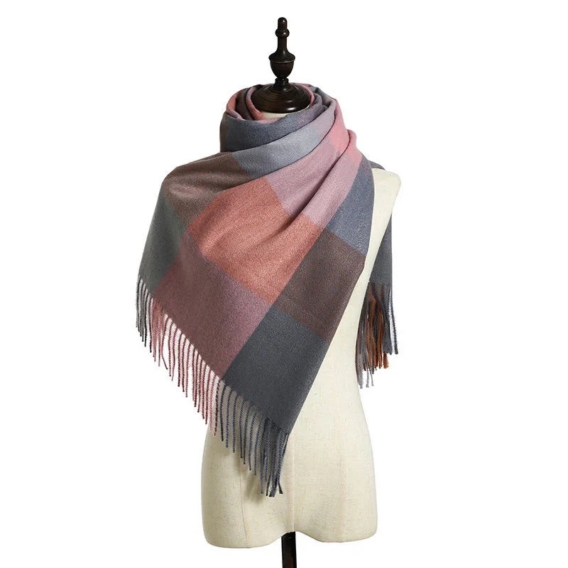 Neck Scarves Shawl Blanket Ladies Plaid Tassel Cashmere Winter Scarf