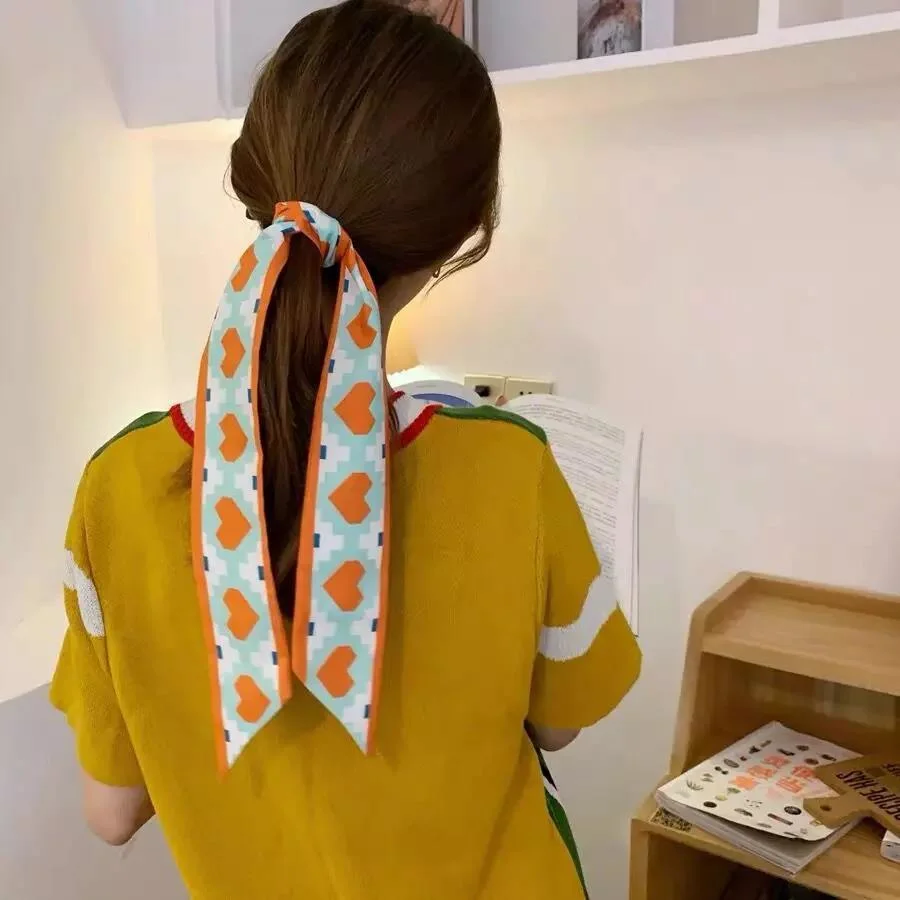 Fashion Designer Long Silk Hair Scarf Women Hair Ribbon Scarf