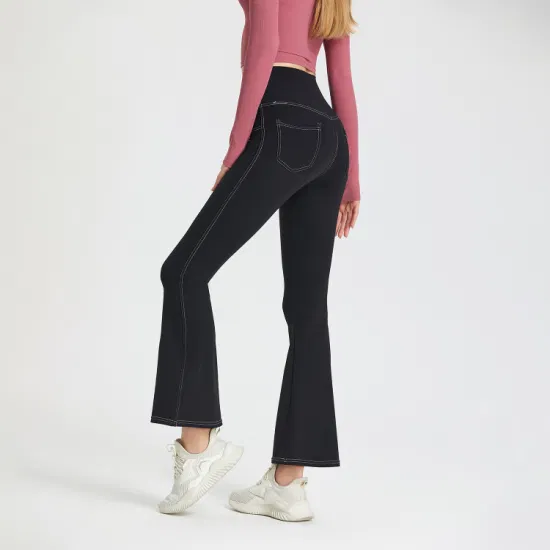 Vendita all'ingrosso Leggings Collant Pantaloni a zampa d'elefante elastici Leggings Pantaloni larghi a gamba larga Pantaloni sportivi da yoga a vita alta