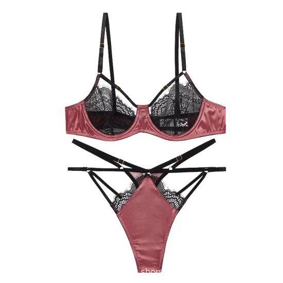 Set reggiseno sexy in pizzo nero dal design caldo per donna