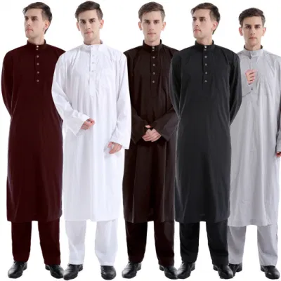 Manica lunga da uomo Thobe stile saudita arabo da uomo abito arabo da uomo vestiti musulmani Ramadan Medio Oriente vestiti etnici