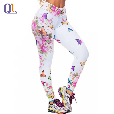 Pantaloni da yoga sportivi fitness slim con stampa di fiori di peonia a farfalla colorata